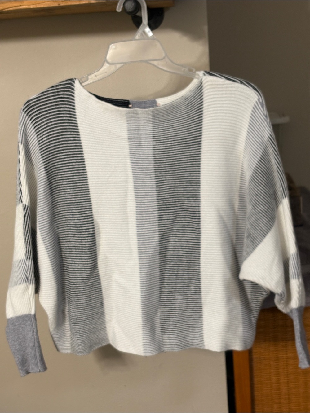Striped Crewneck Sweater in White and Gray